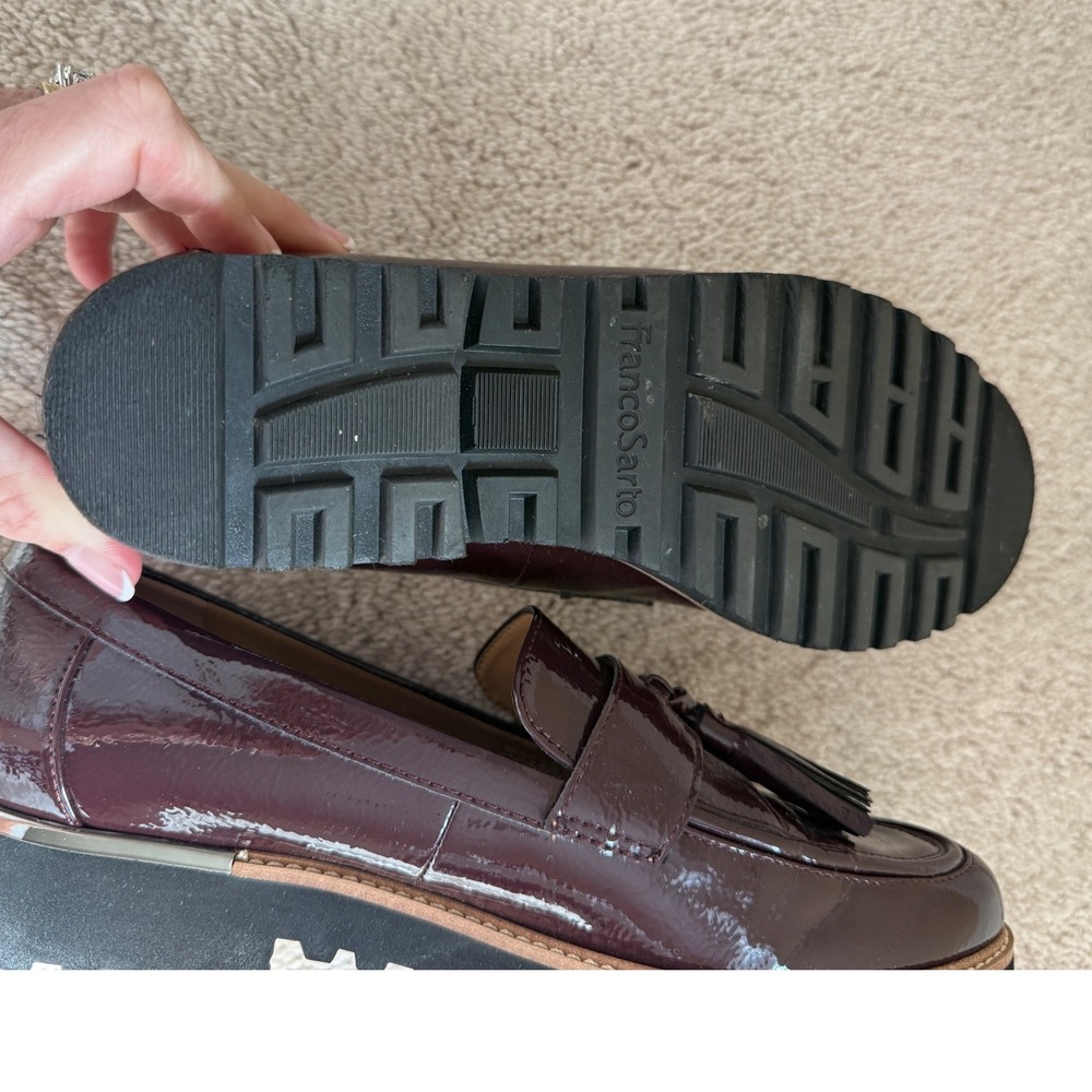 Women's Carolynn Franco Sarto Burgundy‎  Lug Sole Tassel Loafers size 8 - Picture 12 of 13